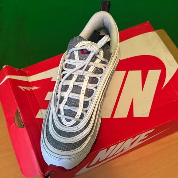 Nike Air Max 97 White and Gray with Red Accents display picture 2